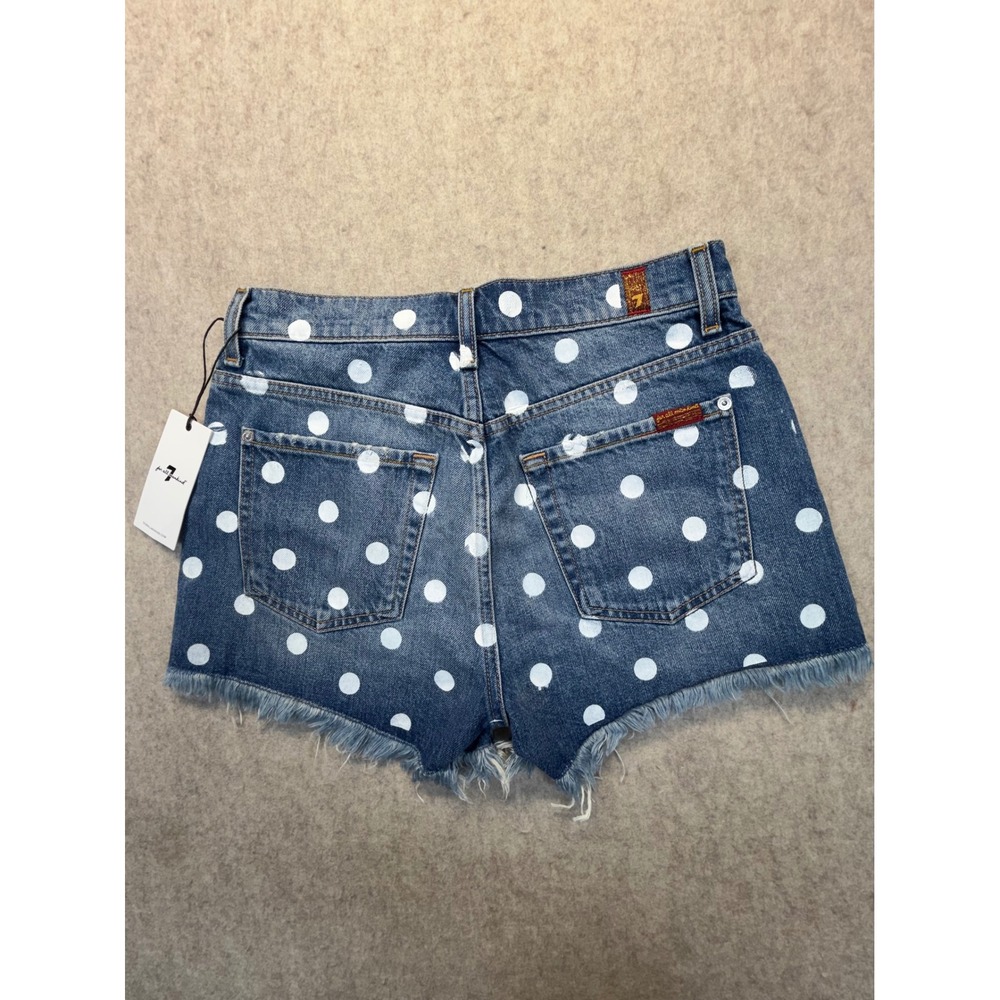 7 For All Mankind Denim Shorts Womens 26 Blue Polka Dot Frayed Raw Hem AU818274A - Picture 4 of 11